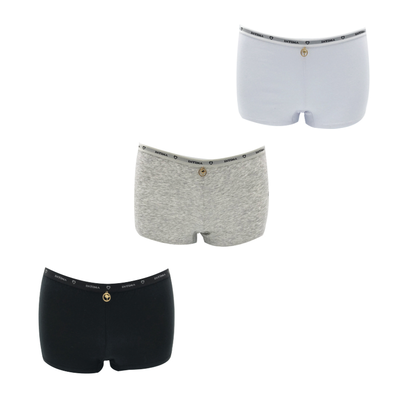 LS-104 提花腰带弹力棉女式平角裤，白色+灰色混纺+黑色