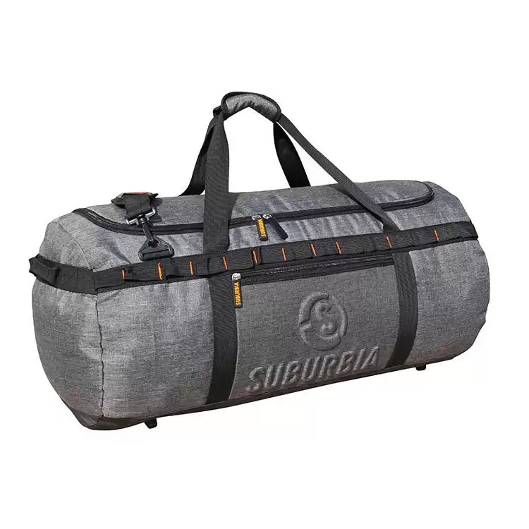 定制大容量行李袋，由耐用的两种色调和反面面料制成，适合旅行和运动