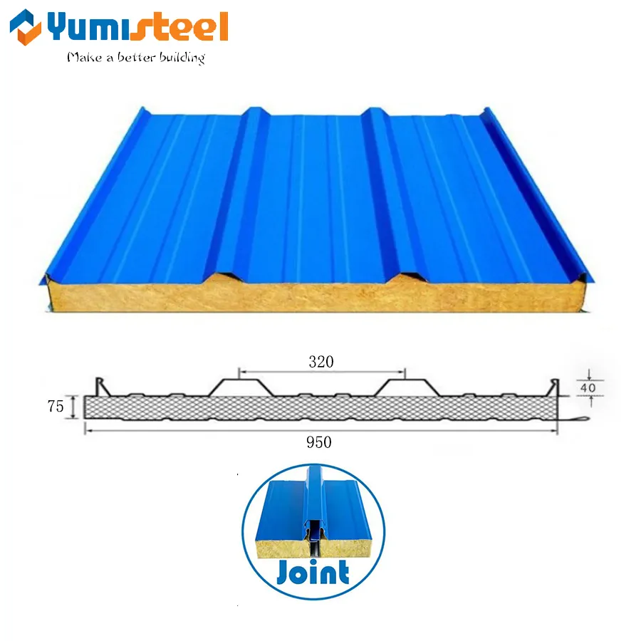 75 毫米防火岩棉夹芯屋顶板