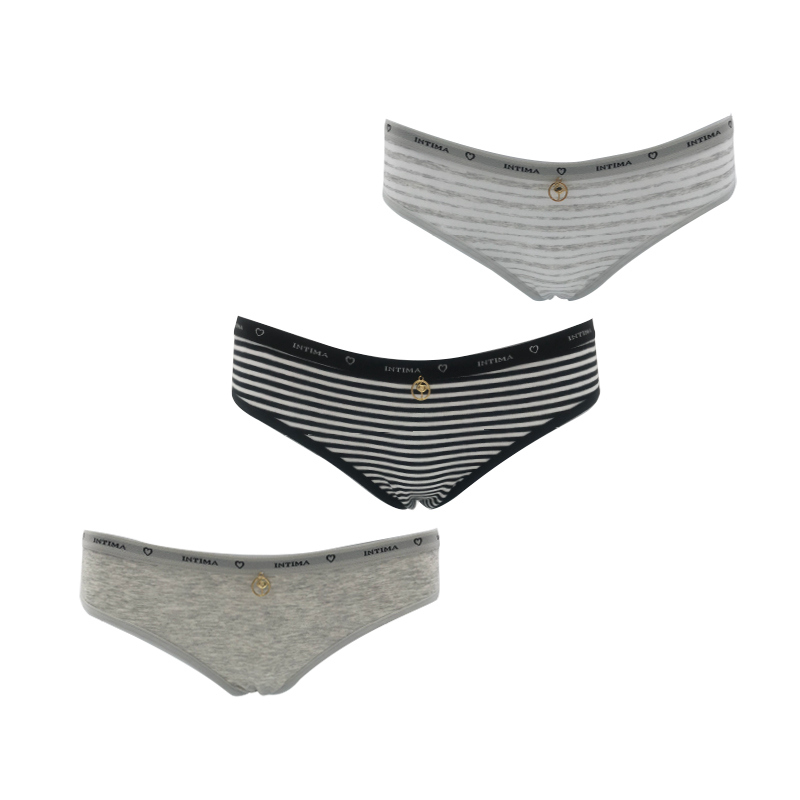 LS-102 提花腰带弹力棉女式三角裤，灰色梅尔 + 色织条纹