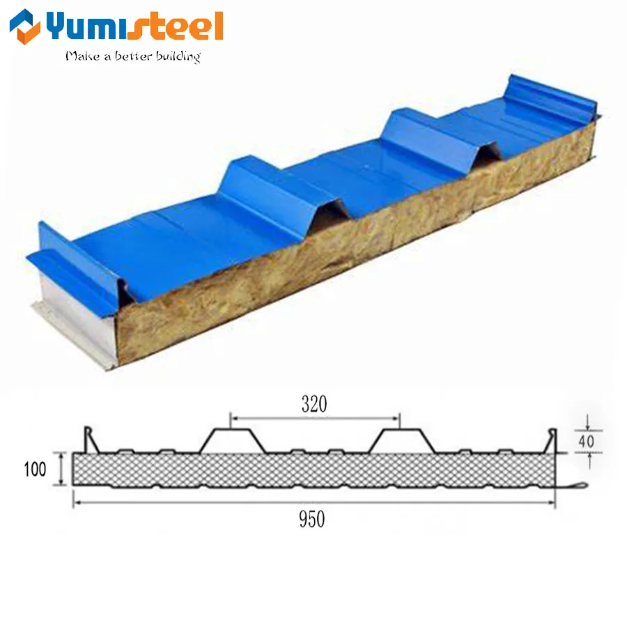 仓库用100mm防火岩棉屋顶夹芯板