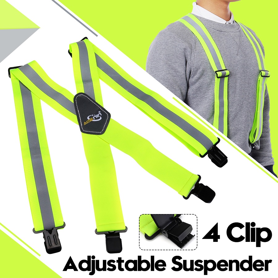 重型反光安全男士工作吊带，带 X 背 2 英寸宽可调