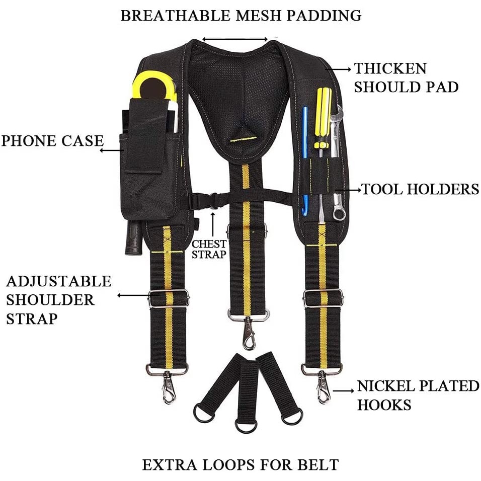 带手机、胶带和铅笔架的可调节工具带工作软垫吊带