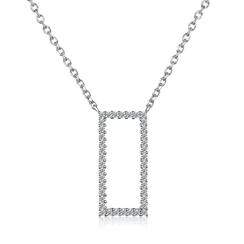 女士 925 纯银 18K 镀金长方形银质吊坠项链