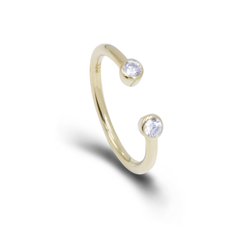 4A立方锆石银镀金珠宝开口环戒指