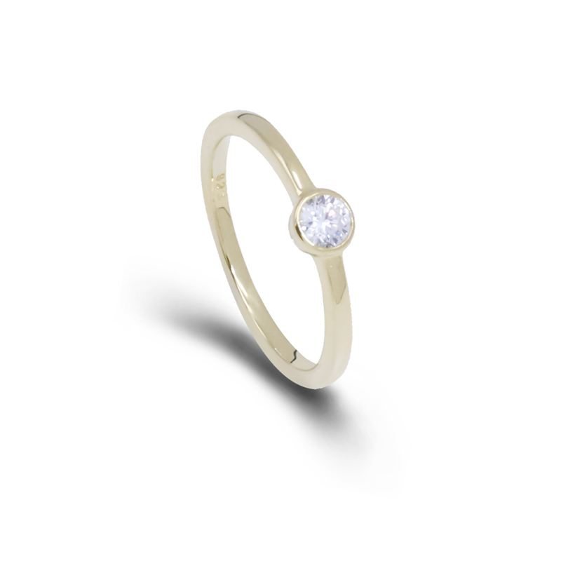 4A立方锆石纯银镀金戒指环