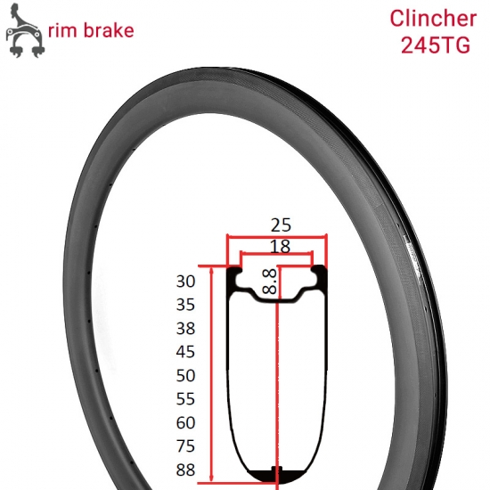 245TG 高 TG 700C 碳纤维公路轮辋开口钳用于轮辋制动器