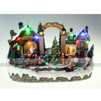 LED照明Polyresin圣诞节场面家庭拍照与圣诞老人在房子前面