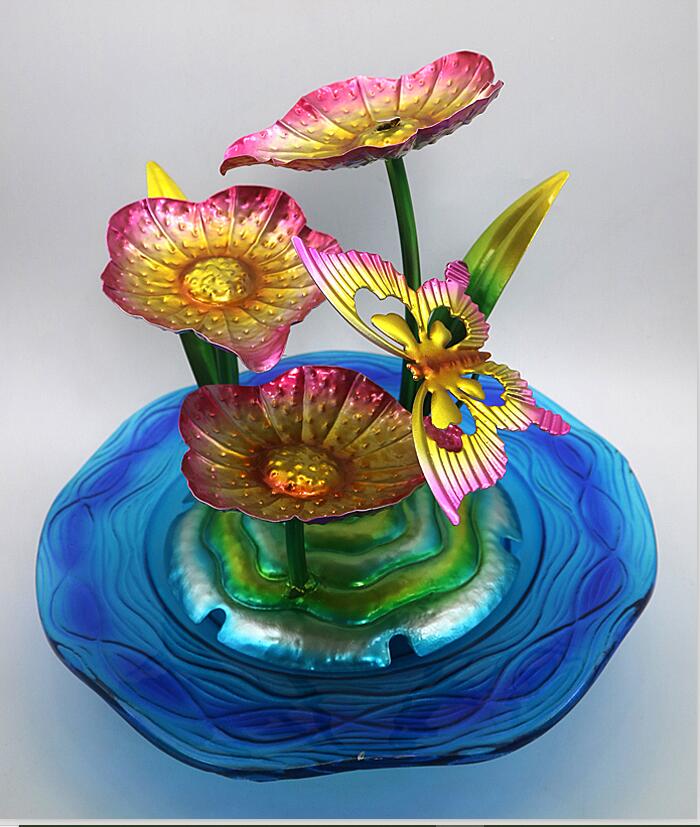 玻璃用金属花喷水喷泉室内桌上顶面装饰园艺用品